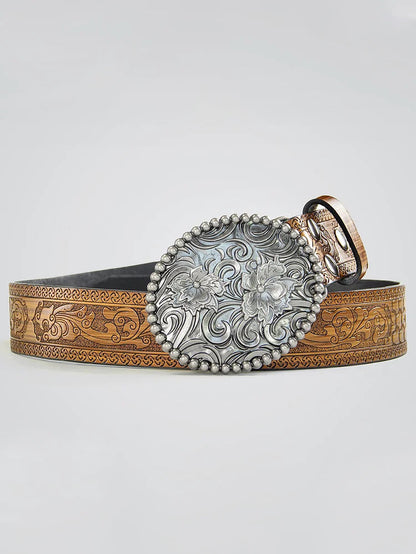 Ursime Western Retro PU Leather Floral Carved Belt