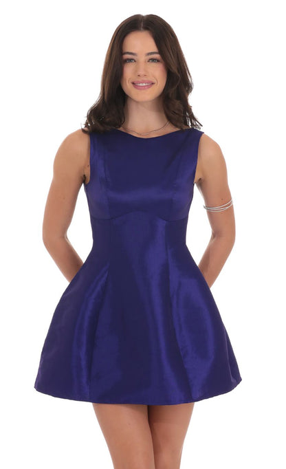Lucy In The Sky High Neck Open Back Flare Dress in Purple