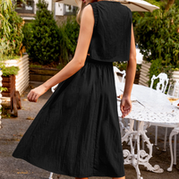 Cupshe Black Round Neck Sleeveless Elastic Waist Midi Dress