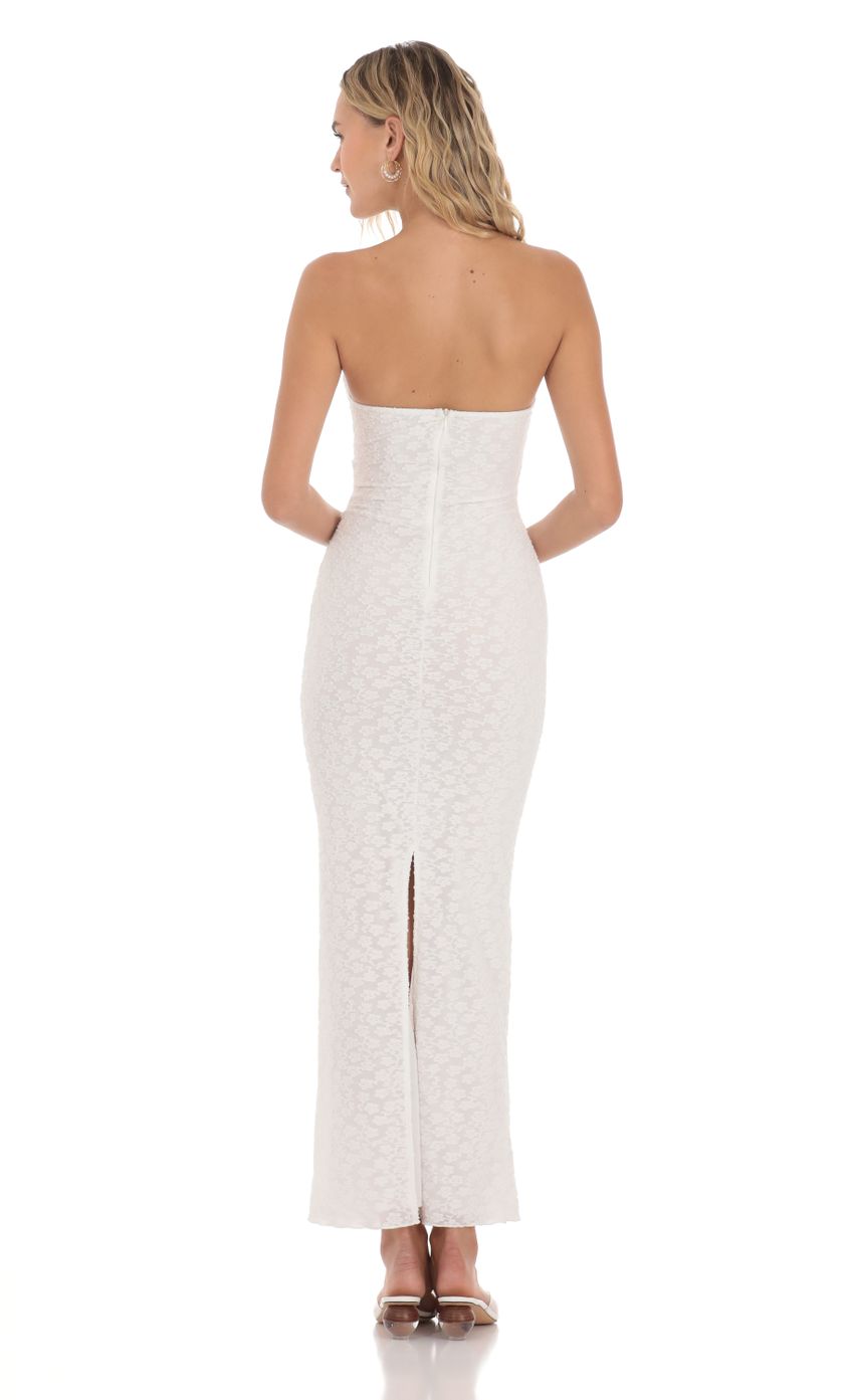 Lucy In The Sky Strapless Textured Floral Twist Maxi Dress in White