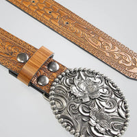 Ursime Western Retro PU Leather Floral Carved Belt