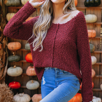 Cupshe Burgundy Popcorn Knit Sweater (x2)