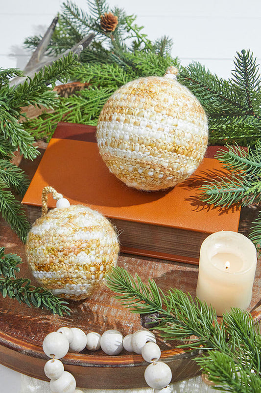 Decorator's Warehouse Beige/White Knit Ball Ornaments - Set of 2