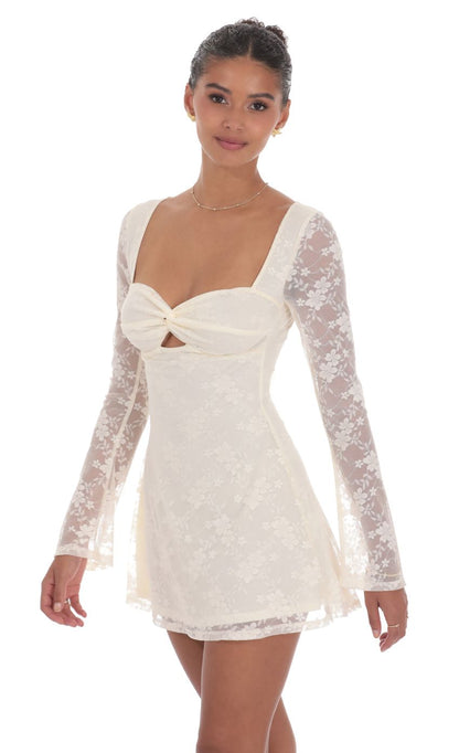 Lucy in the Sky Lace Twist Cutout Dress in Cream