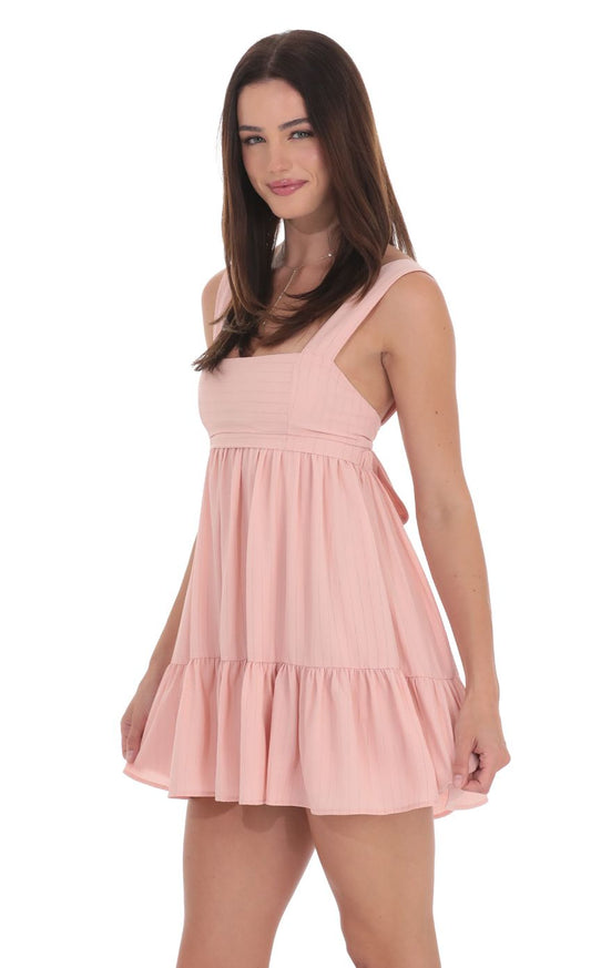 Lucy In The Sky Shimmer Striped Babydoll Dress in Pink