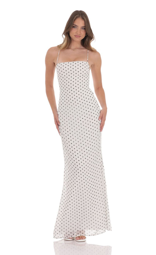 Lucy In The Sky Polka Dot Open Back Maxi Dress in White