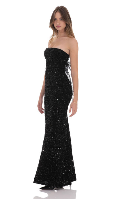 Lucy In The Sky Velvet Sequin Strapless Maxi Dress in Black