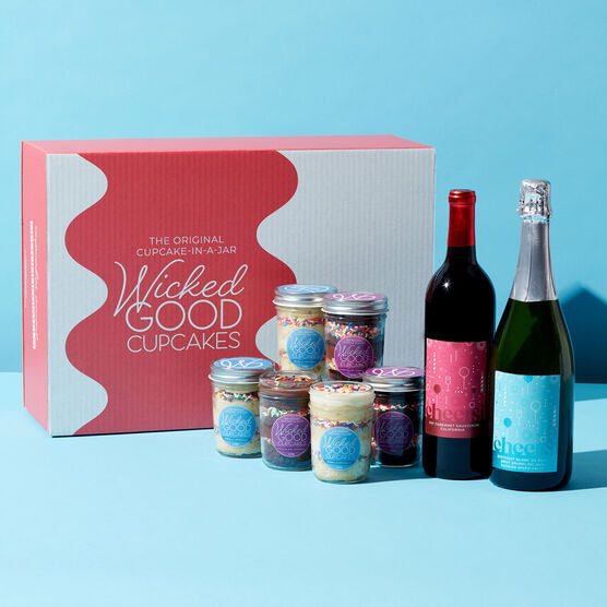 Hickory Farms Birthday Cupcake 6-Pack & Wine Gift Set