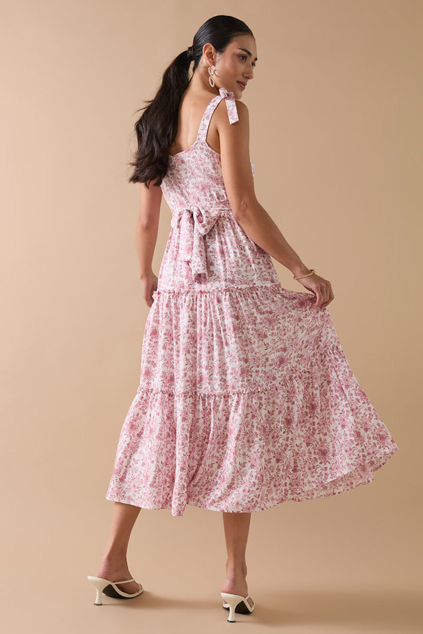 Francesca's Margaret Tiered Bow Back Floral Midi Dress (x2)