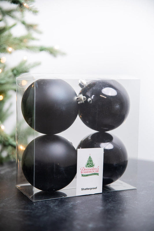 Decorator's Warehouse 3.9” Shiny/Matte Black Shatterproof Ornaments - Set of 4