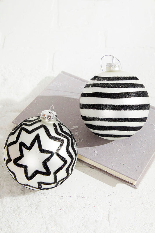 Decorator's Warehouse 4" Black with Stripes/Zig Zag Glass Ball Ornament