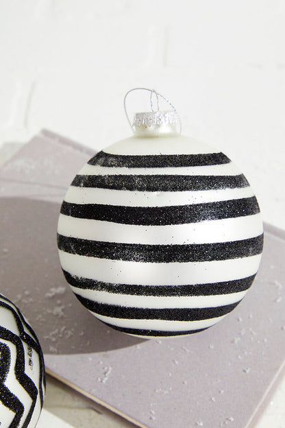 Decorator's Warehouse 4" Black with Stripes/Zig Zag Glass Ball Ornament