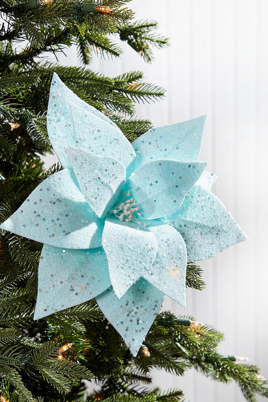 Decorator's Warehouse 22" x 12" Teal with Sparkles Frosted Poinsettia Stem