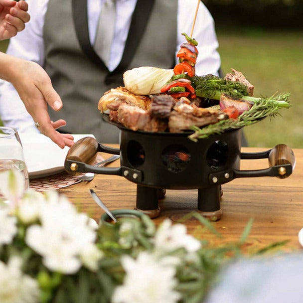 Pampa Direct Herencia Grill Mini Brasero Criollo Tabletop Grill, Iron with Wooden Handles & Feet, 34 x 14 x 25 cm