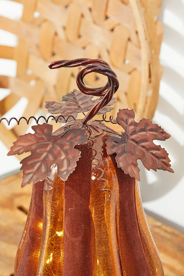 Decorator's Warehouse 14" Velvet & Glass Light Up Pumpkin - Chocolate
