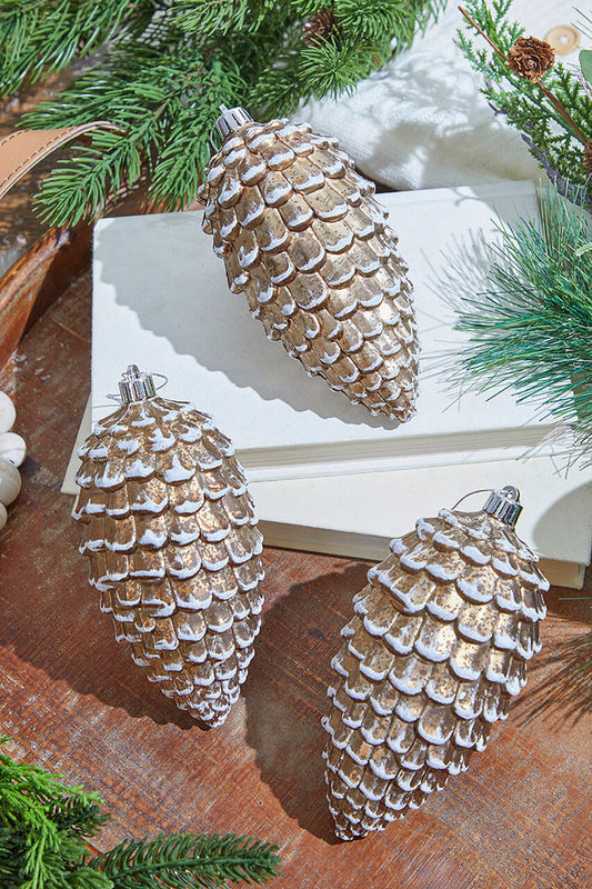 Decorator's Warehouse 6.5" Brown/White Snowed Pine Cone Ornament Box - Set of 3