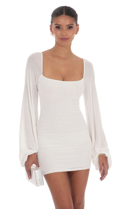 Lucy In The Sky Long Sleeve Bodycon Dress in White