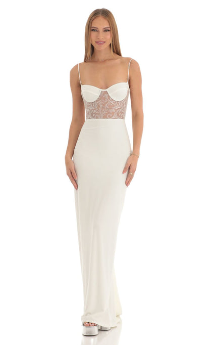 Lucy In The Sky Shimmer Maxi Dress in White