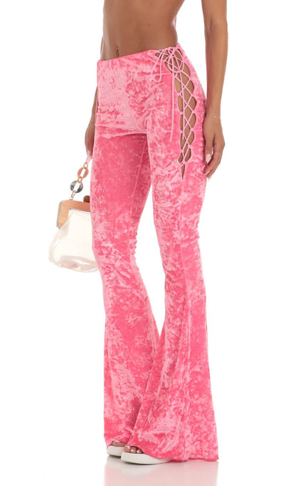 Lucy In The Sky Crushed Velvet Two Piece Set in Pink