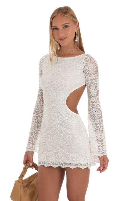 Lucy In The Sky Lace Long Sleeve Dress in White