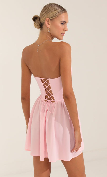 Lucy In The Sky Glinda Crepe Corset Dress in Pink