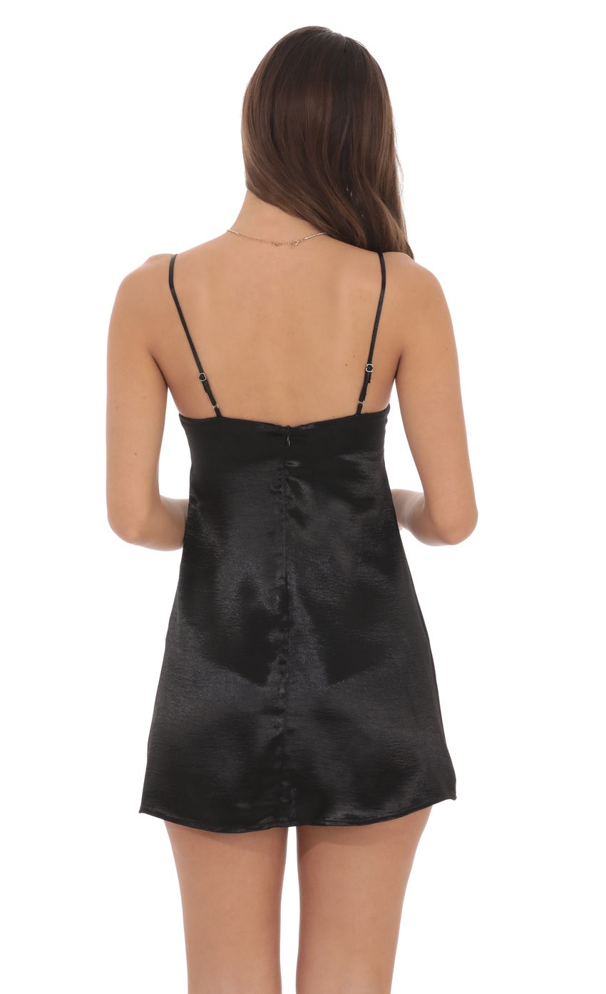 Lucy In The Sky Satin Pearl Neckline Dress in Black