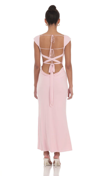Lucy In The Sky Strappy Cowl Neck Maxi Dress in Pink