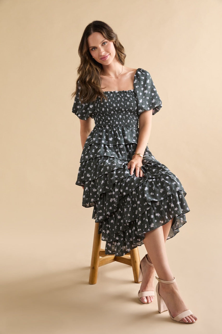 Francesca's Alissa Multi Tiered Floral Midi Dress