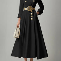 Ursime Formal Lapel Button Pocket Midi Coat Dress