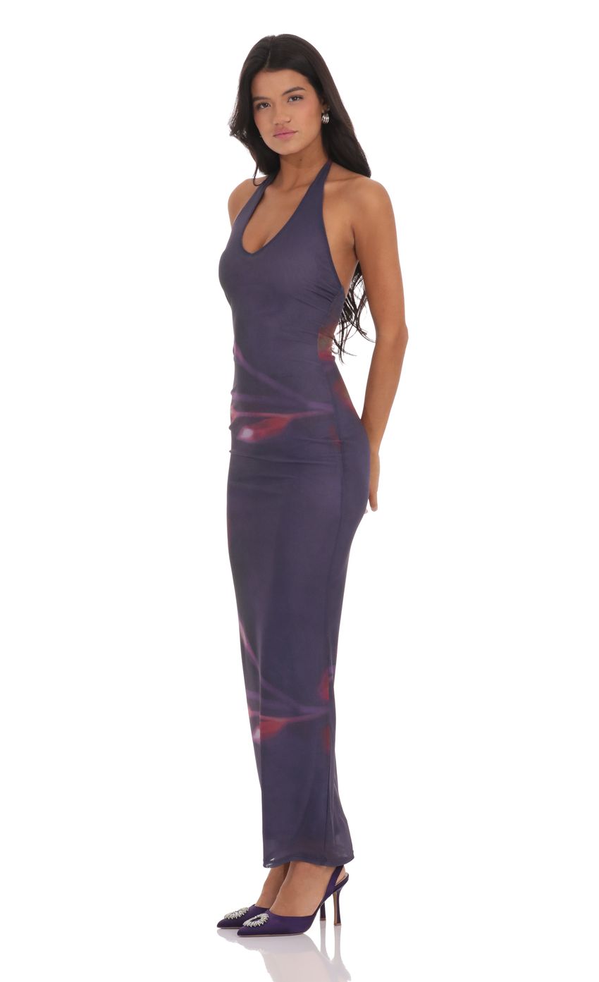 Lucy In The Sky Halter Bodycon Maxi Dress in Blue