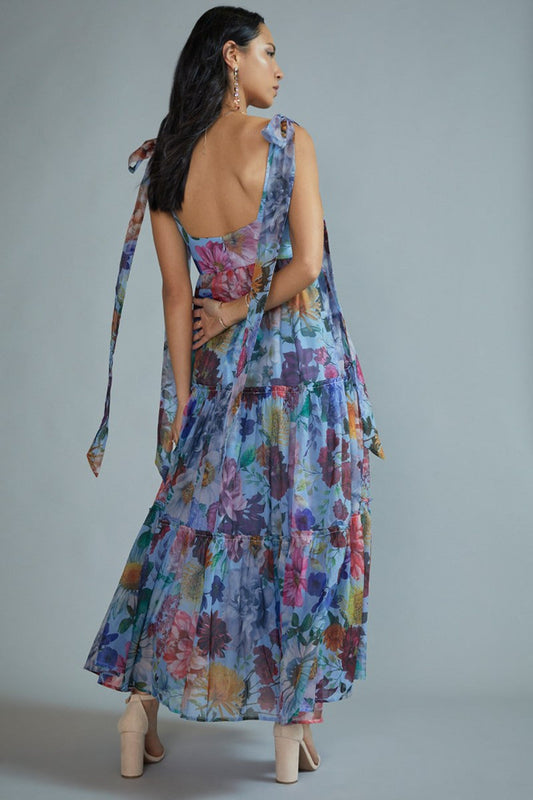 Francesca's Ivanna Tie Strap Tiered Floral Maxi Dress