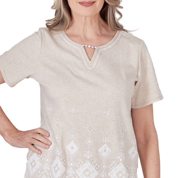 Alfred Dunner Women's Embroidered Diamond Border Top