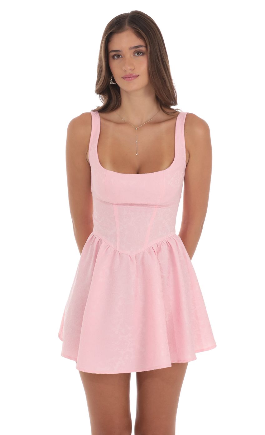 Lucy In The Sky Jacquard Open Back Bow Dress in Pink