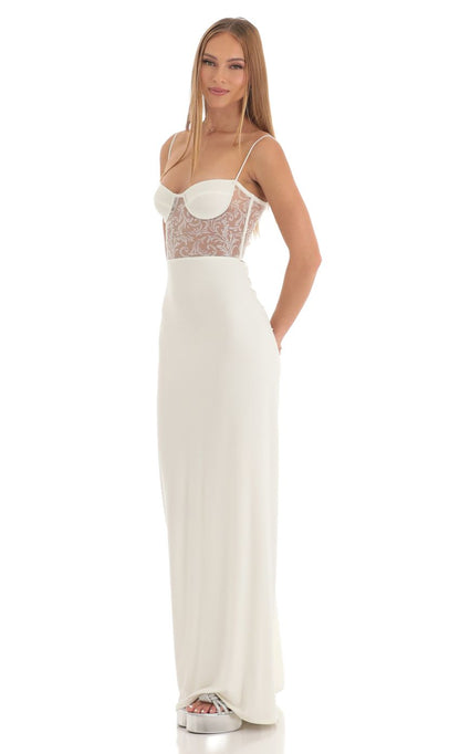 Lucy In The Sky Shimmer Maxi Dress in White