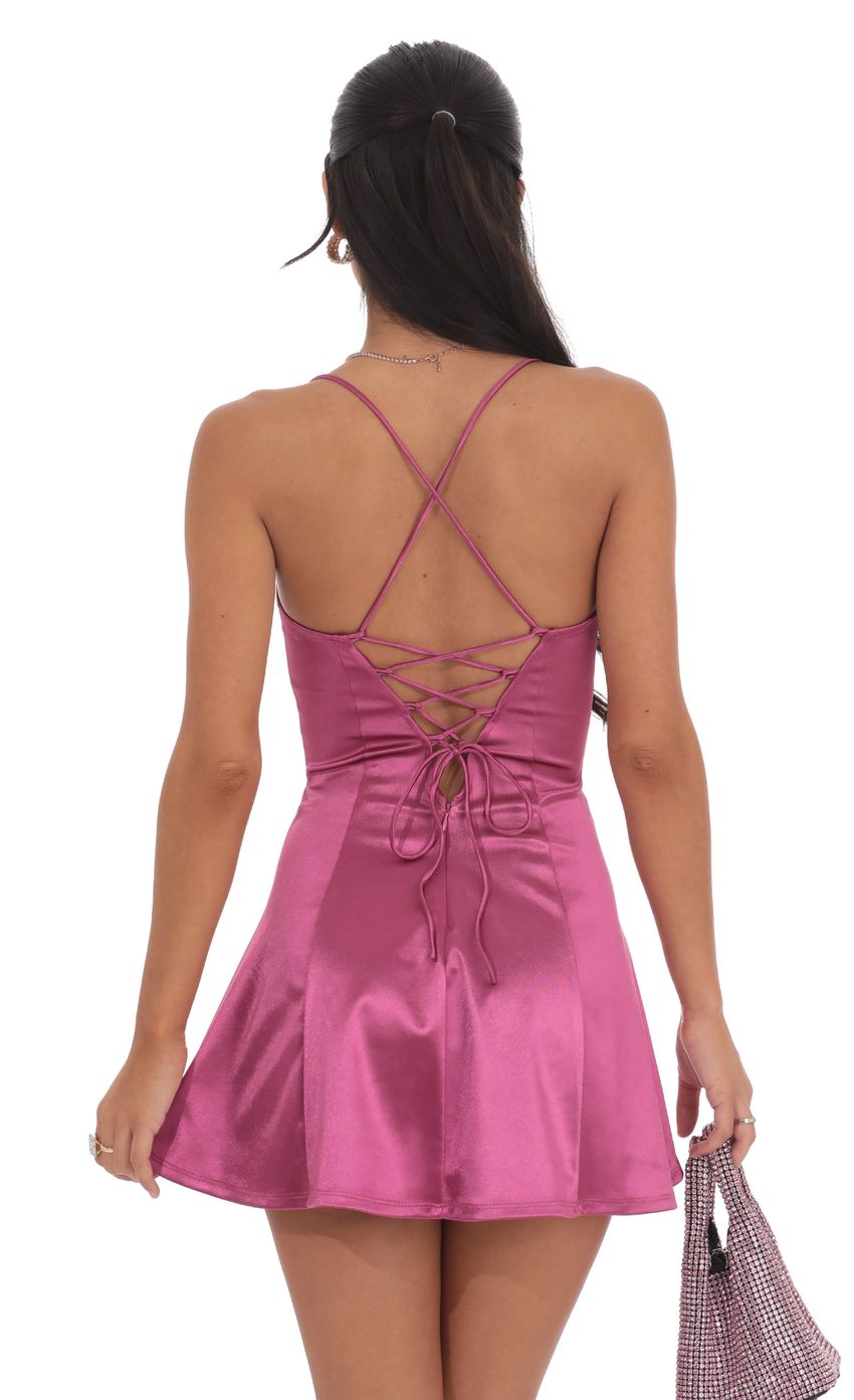 Lucy In The Sky Satin Fit and Flare Dress in Magenta