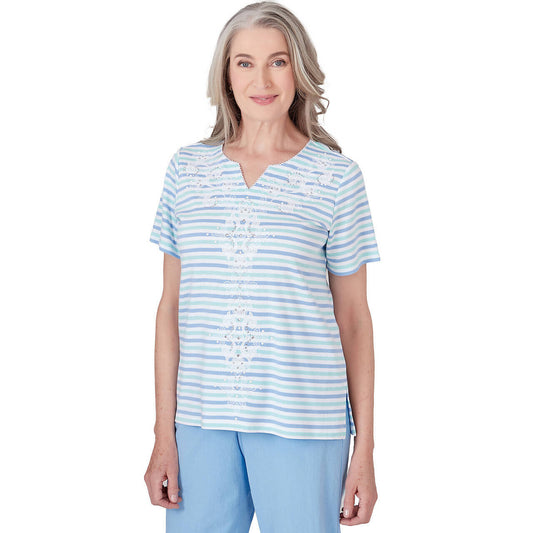 Alfred Dunner Women's Multi-Stripe Medallion Top