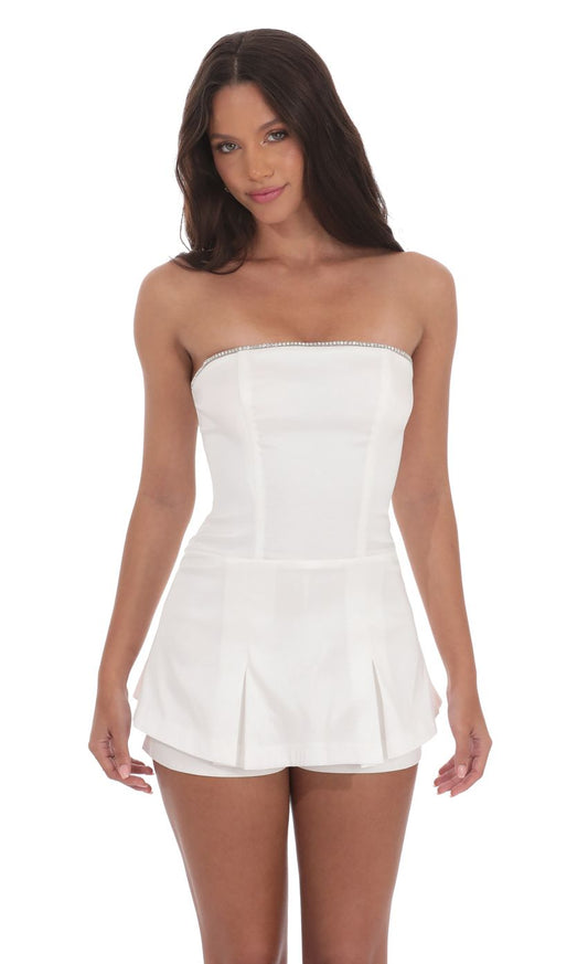 Lucy In The Sky Rhinestone Romper in White