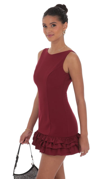 Lucy In The Sky Bubble Ruffle Dress in Maroon