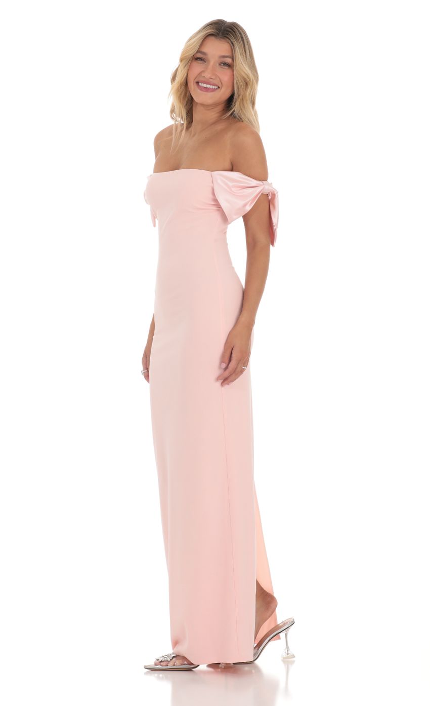 Lucy In The Sky Off Shoulder Bow Sleeve Maxi Dress in Pink
