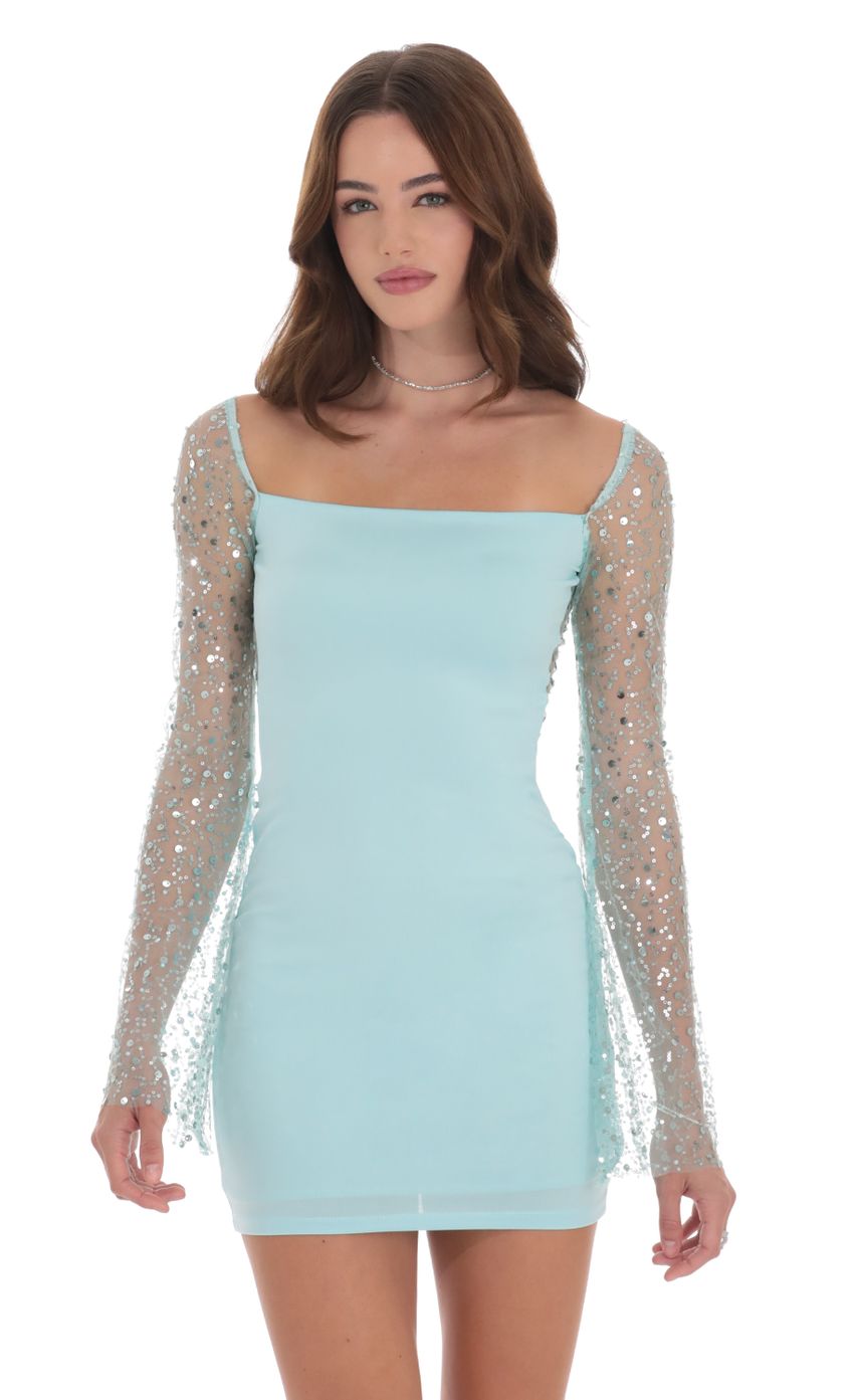 Lucy In The Sky Sequin Long Sleeve Dress in Sky Blue