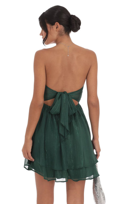 Lucy In The Sky Shimmer Cutout Babydoll Dress in Hunter Green