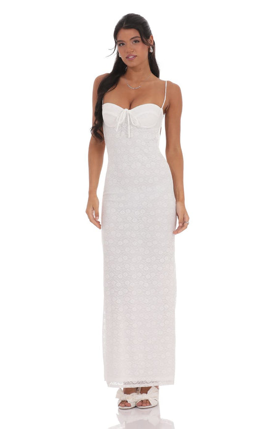 Lucy In The Sky Lace Open Back Maxi Dress in White