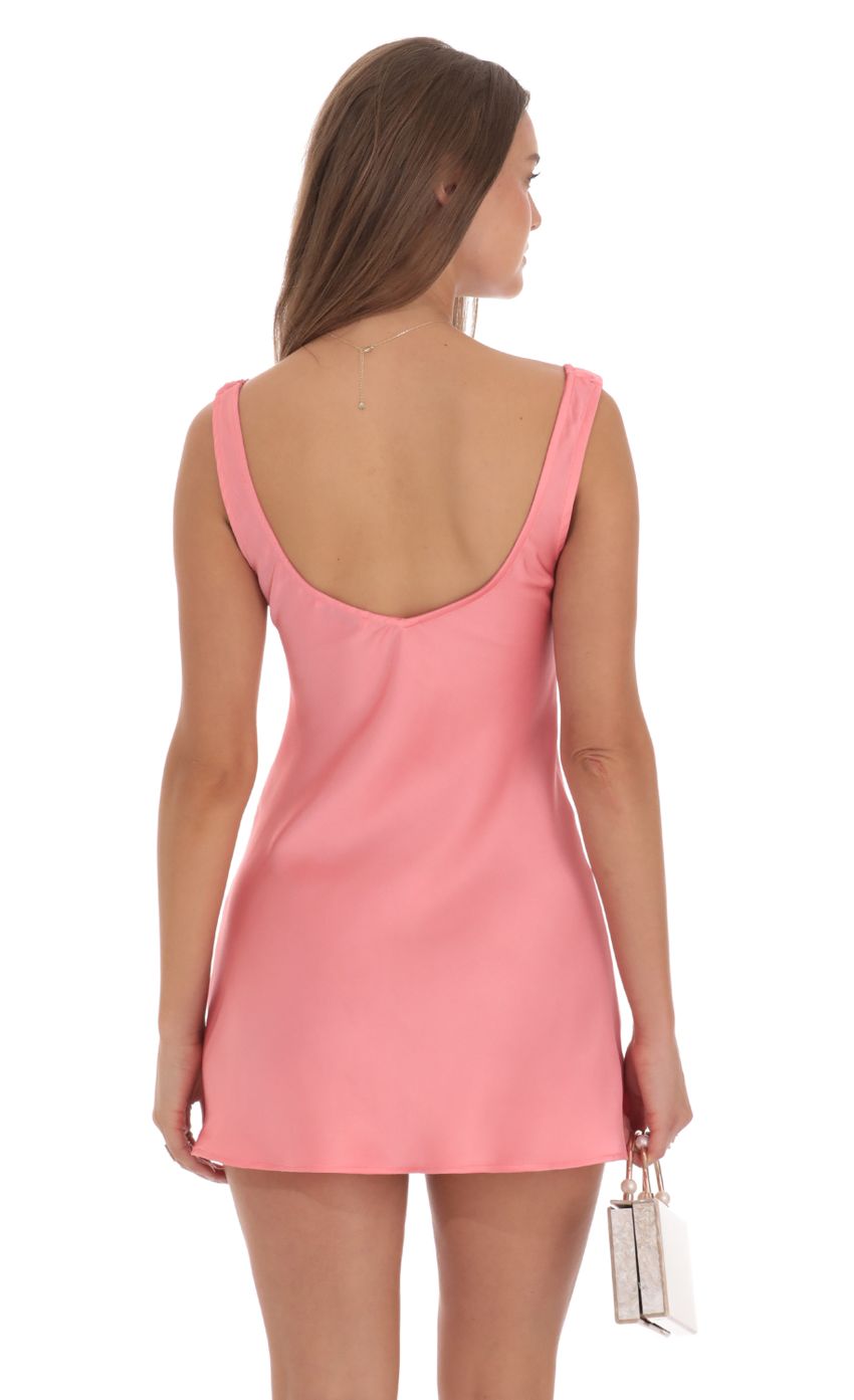 Lucy In The Sky Satin V-Neck Dress in Coral