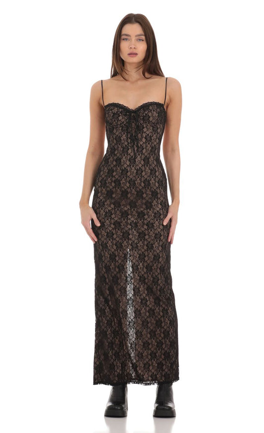 Lucy in the Sky Lace Bodycon Maxi Dress in Black