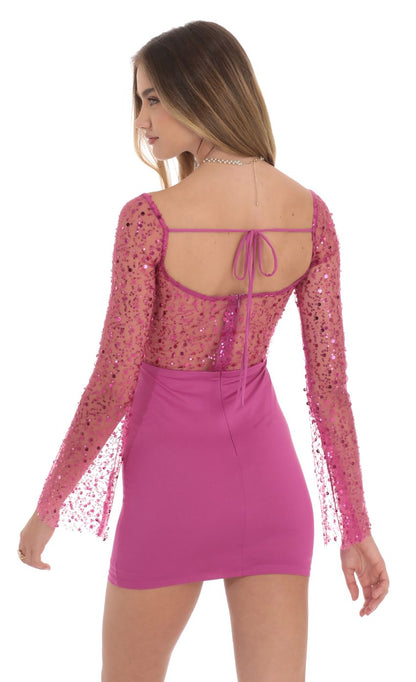 Lucy In The Sky Sequin Long Sleeve Dress in Magenta x2