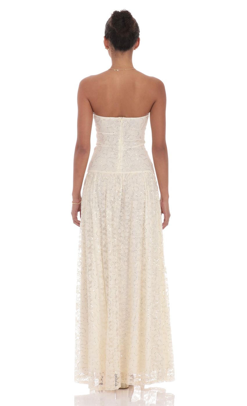Lucy In The Sky Lace Sequin Drop Waist Maxi Dress in Cream