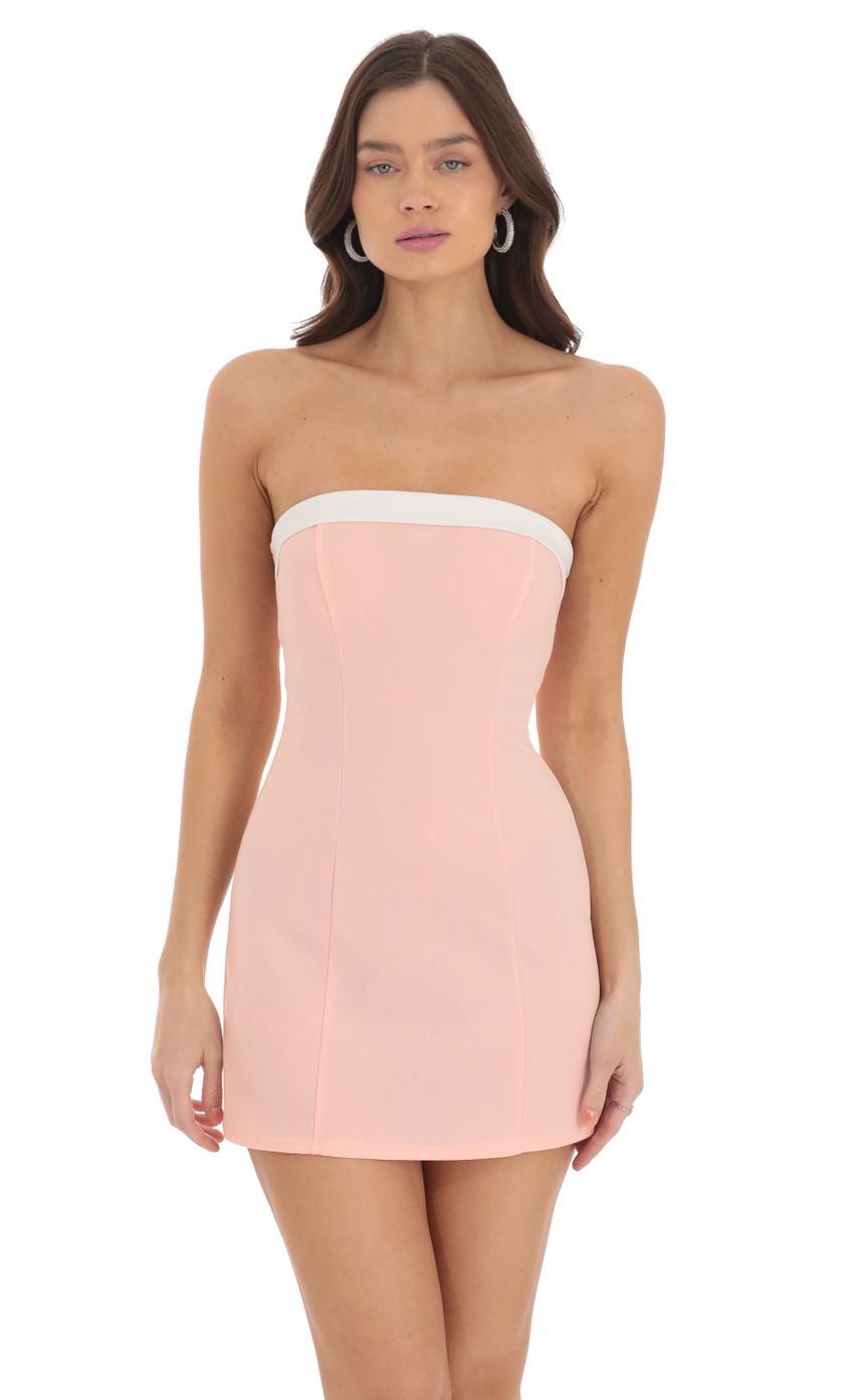 Lucy In The Sky White Trim Strapless Dress in Pink