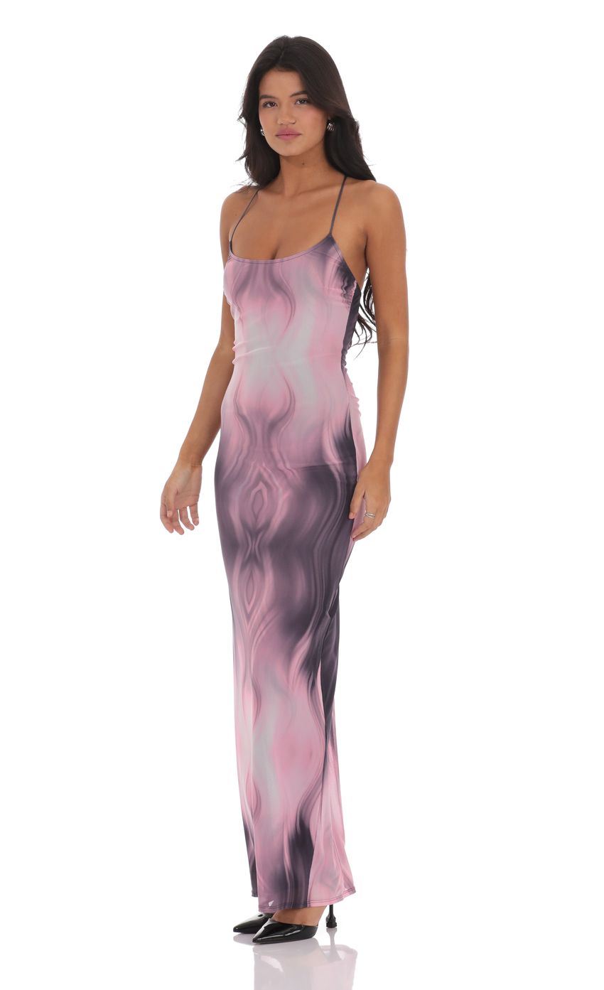 Lucy In The Sky Mesh Print Bodycon Maxi Dress in Pink