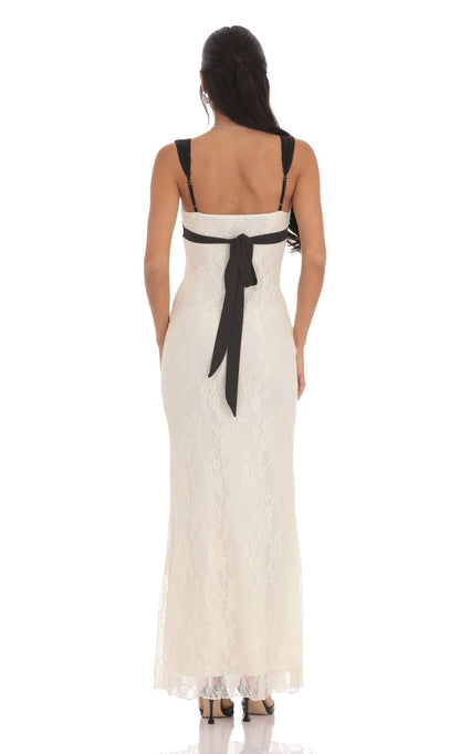 Lucy In The Sky Two-Toned Lace Maxi Dress in Cream