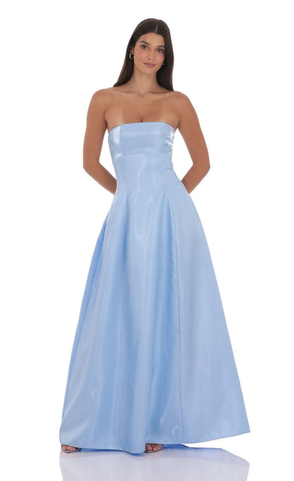 Lucy In The Sky Sheen Empire Waist Maxi Dress in Blue